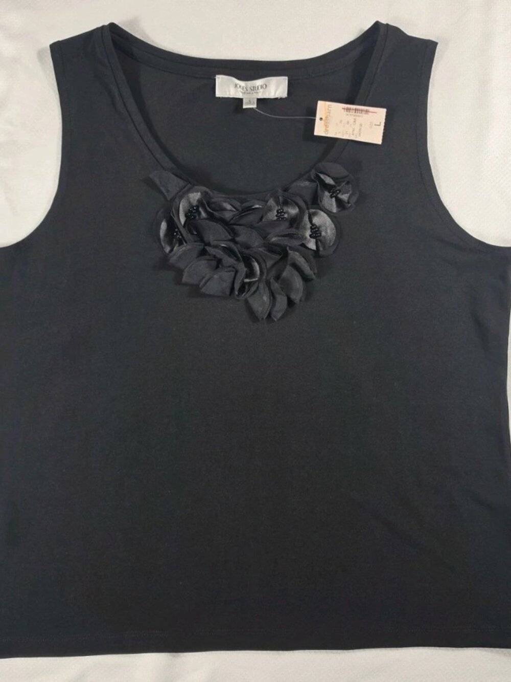 Jones Studio Separates Women L Black Sleeveless Tank Top Floral Accent NWT